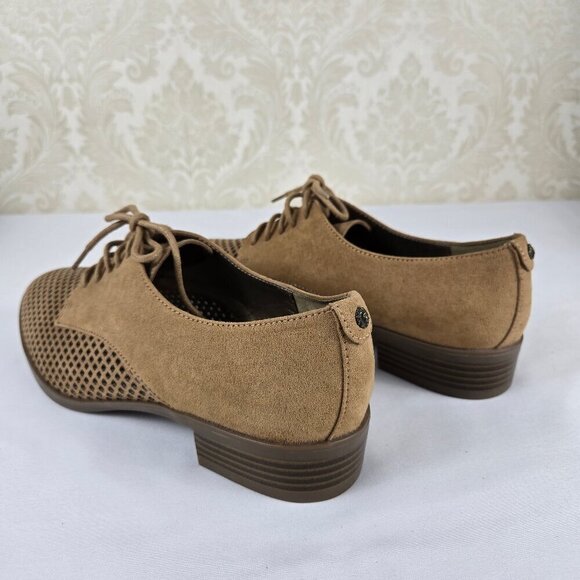 Anne Klein Laden I Flex Size 8.5M Tan Perforated Textile Lace Up Loafers NWOT - Picture 5 of 16